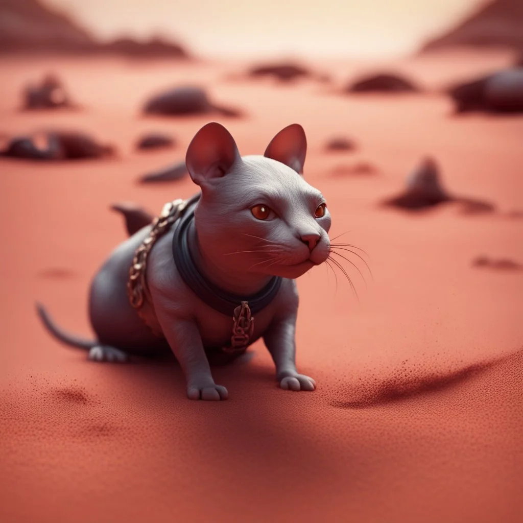 pen outline, in the style of Escher, cat female ninja dog rat hippo witch on the red sand beach ,bokeh like f/0.8, tilt-shift lens 8k, high detail, smooth render, down-light, unreal engine