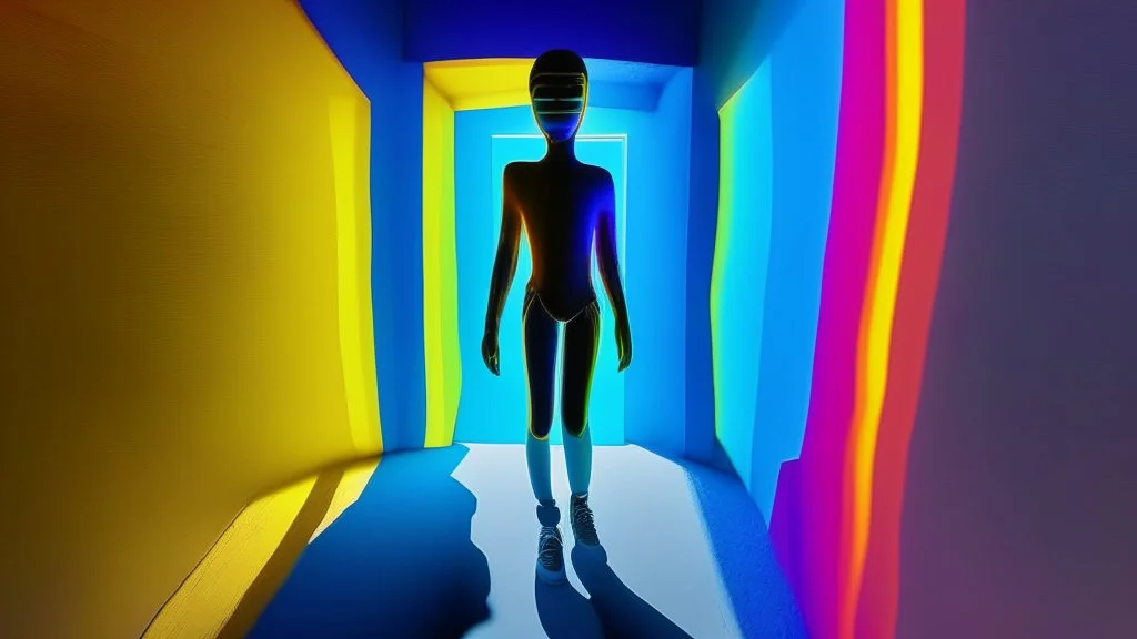 shadow made of different colors of a person entering virtual reality