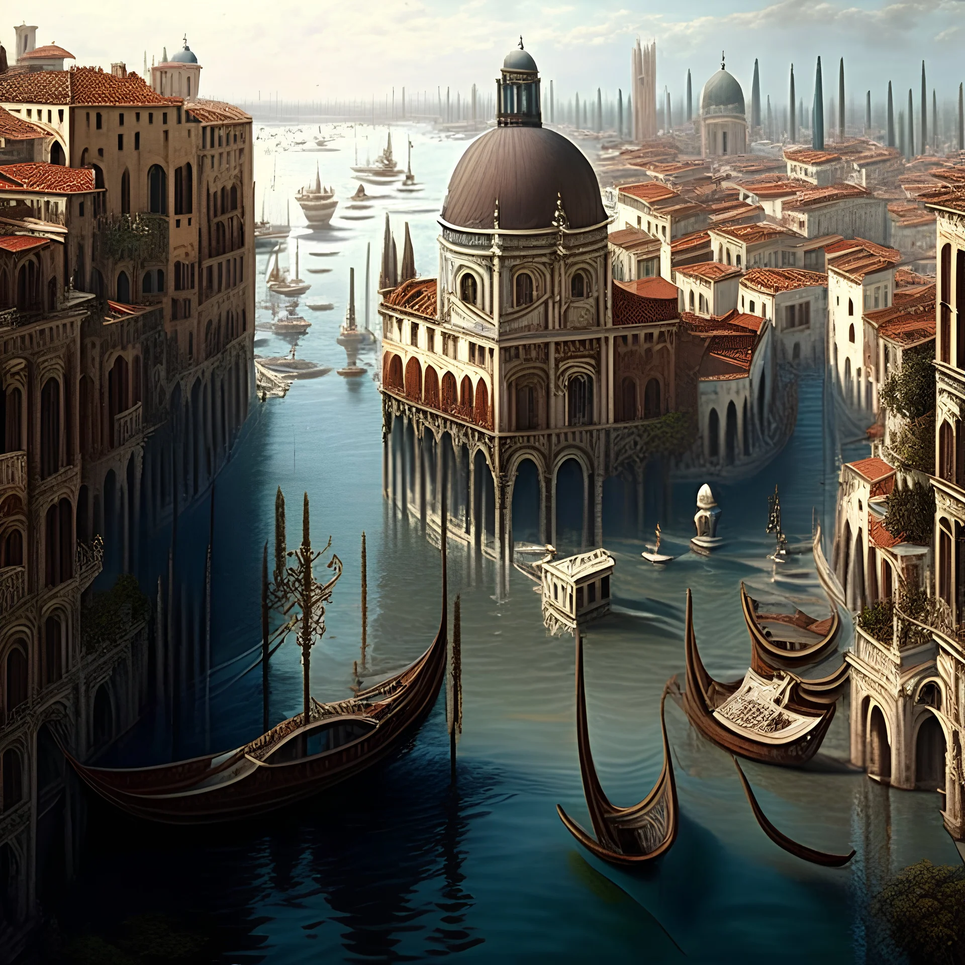 landscape, epic, intricate details, high detail, Venice, city with river instead of streets