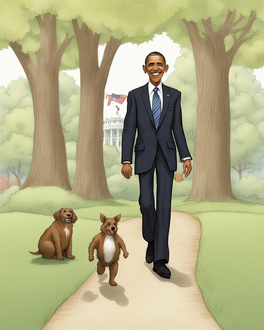 Storybook character, president Barack Obama, full body, for children story books