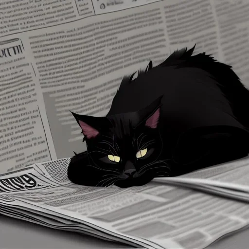 Gato negro durmiendo junto a un diario