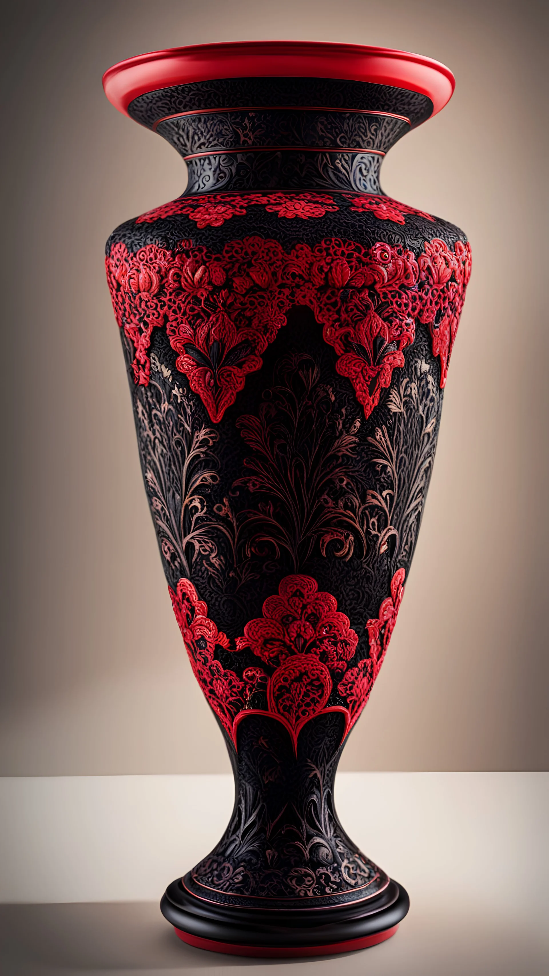 red and black lace ornamental vase, 8K