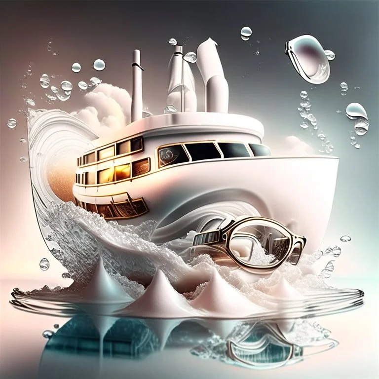 Futuristic houseboat white ink art creamy glasses creative 8k