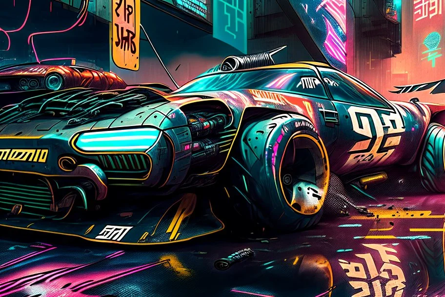 Magazine Advertising, cyberpunk muscle racing cars