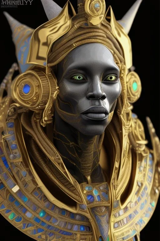 black male African Egyptian alien, cracks in the voodoo head, wicked, diamond eyes, crown, blood, 8k, finely detailed, photo realistic, leopard robe turquoise skull head gold dragon space alien rain skeleton gold teeth silver crown silver space suit spaceships