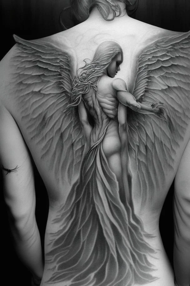 angel from back ultra realistic tattoo design