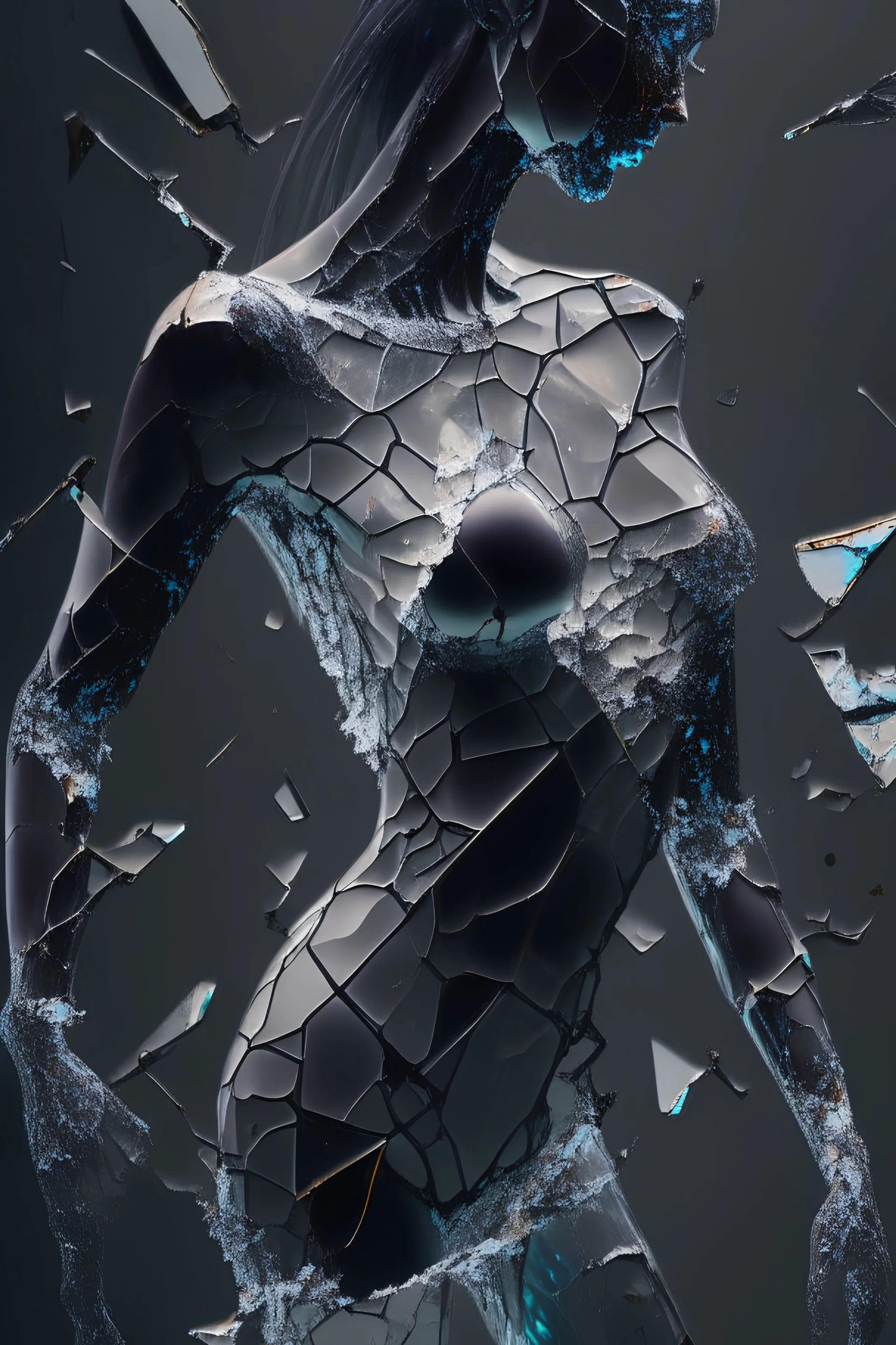 AI shattered glass marble black body art realisticv2 surrealism 4k resolution art