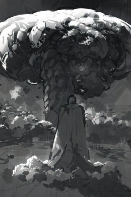 Hiroshima bomb, greyscale, sketch