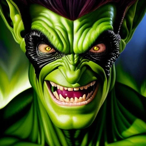 Ultra detailed fullbody Portrait in oil on canvas of Green Goblin,extremely detailed digital painting, extremely detailed face, crystal clear eyes, mystical colors ,perfectly centered image, perfect composition, rim light, beautiful lighting,masterpiece ,8k, stunning scene, raytracing, anatomically correct, in the style of Steve Jung and robert e howard and Wizyakuza and Ohrai Noriyoshi and Simon Bisley and uncannyknack.