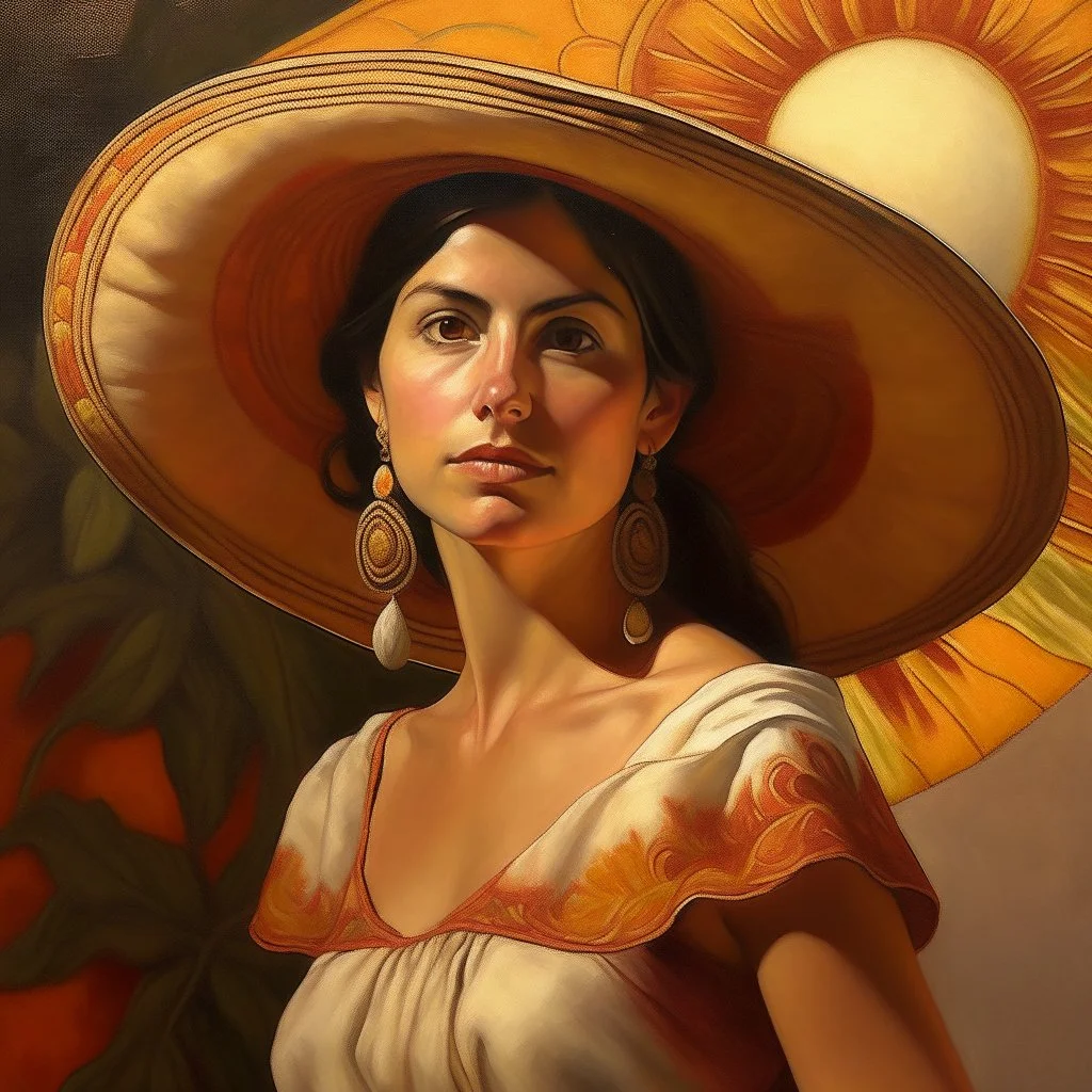 mexican woman portret painting neoclassism whole body zoom the sun