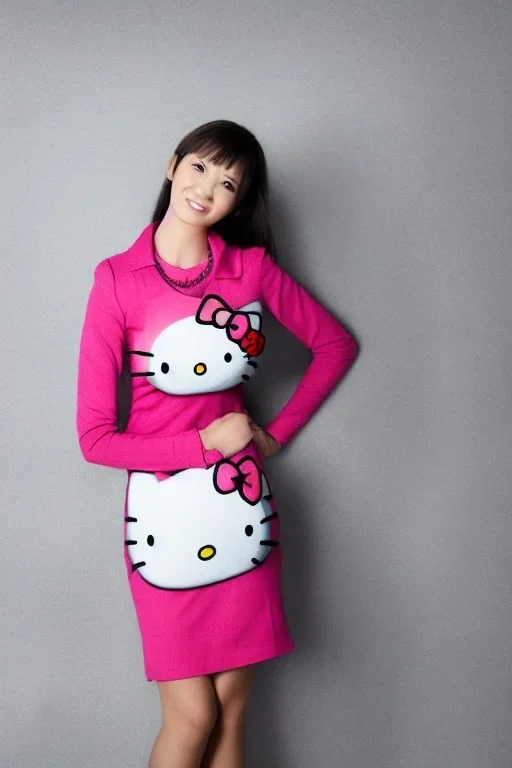 Portrait lady, full body shot, medium shot, style of Hello kitty