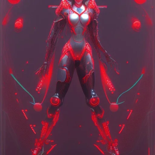 spider goddess, cute cyborg, red, black, star background