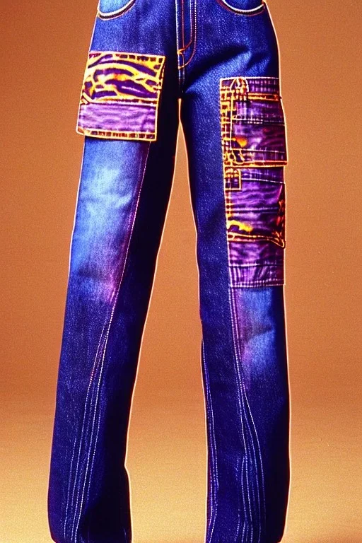 year 1996 denim fashion. Loose fit, low waist, baggy. Colors: denim blue, blue, purple, khaki, light green, lilac, plum, orange, terracotta, red, pink, dark blue, beige. Women models. Patterns: cheetah, balls, stripes.Jennifer Lopez, Gwyneth Paltrow, . Big tennis shoes on. Cargo pants. leg warmer