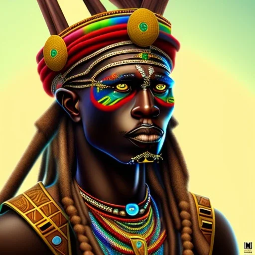 Portrait, chef de guerre tribal africain , rastafary, vaudou , 4k, Iron maiden