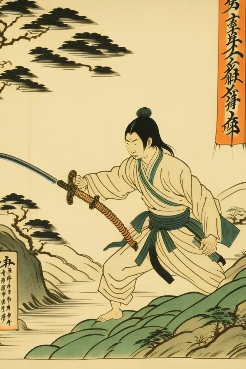 Craft a series of Japanese scroll illustrations depicting scenes from 'The Book of Five Rings,' showcasing Musashi's timeless wisdom on strategy and martial arts.