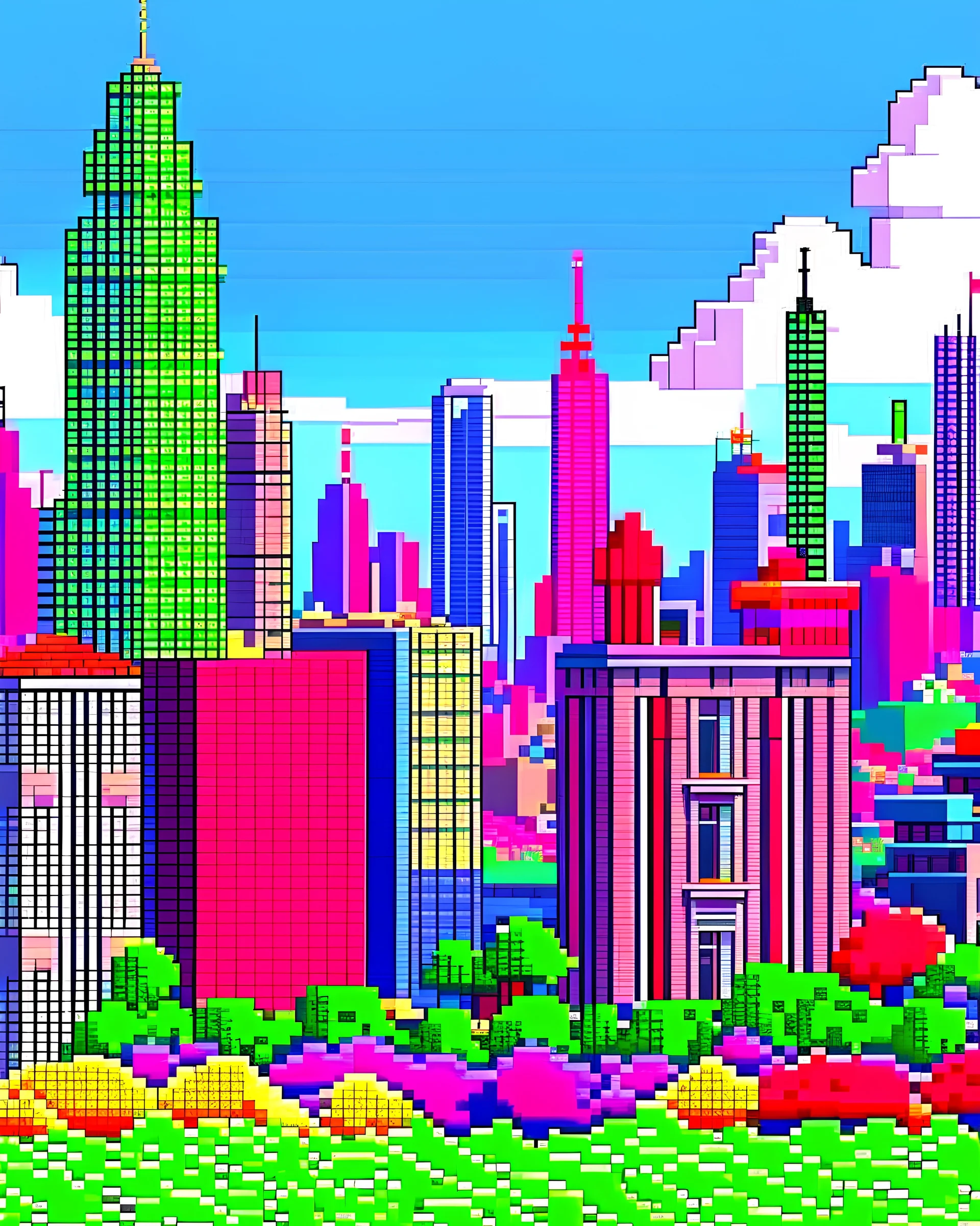 pixel art tokyo. 3d pixel art 4k wallpaper. incredible pixel art details. flowers. pixel art. lots of flowers in foreground