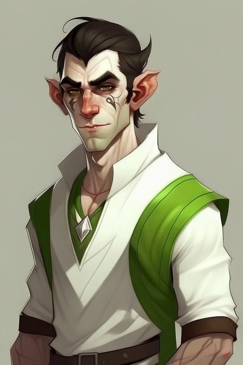 teen handsome half orc with white clothing