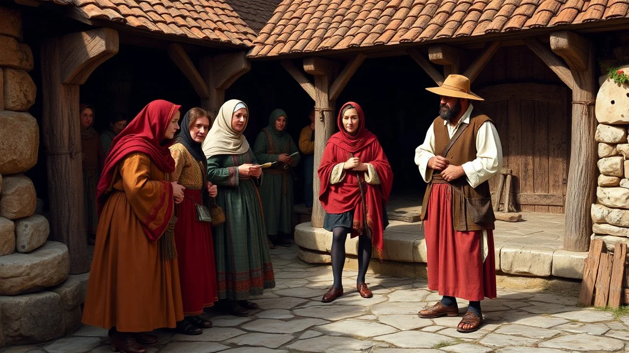 MEDIEVAL Travellers who were passing through also formed part of the population of the fiefdom. They included traders, beggars, pilgrims, acrobats (who did tumbling and juggling) and jongleurs (poets who told stories). Women wore long skirts and headscarves and men wore short tunics and tights. They also wore hats and leather or wooden shoes.