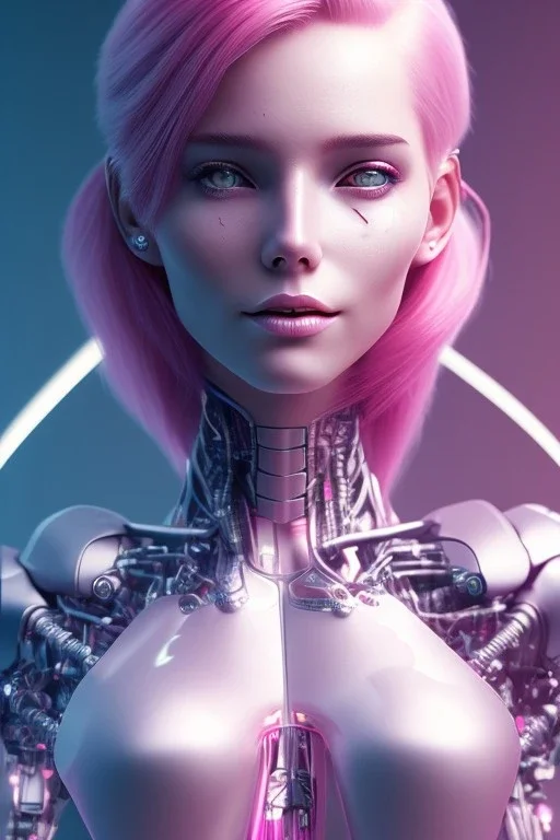 cyborg, pink hair, perfekt eyes, smile, real, dream lights