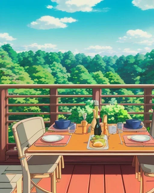 cosy cafe during summer, anime style