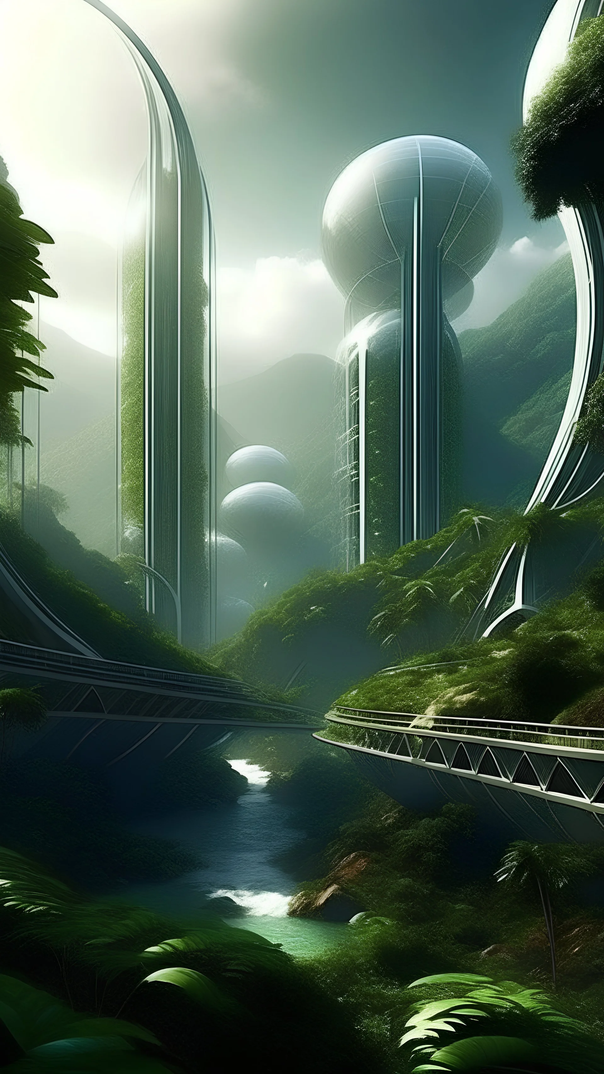 futuristic planet, jungle, zaha hadid city