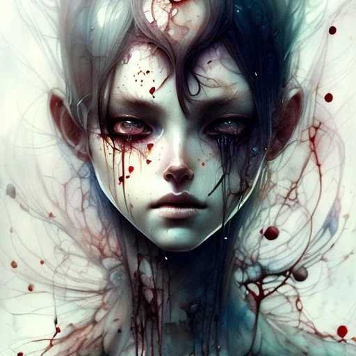 body anormal, cry blood, girl cute, watercolor illustration by <agnes cecile> <John Kenn Mortensen> <Yoji Shinkawa>,