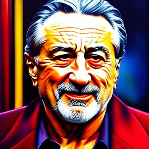 Ultra detailed fullbody Portrait in oil on canvas of Robert de Niro,extremely detailed digital painting, extremely detailed face, crystal clear eyes, mystical colors ,perfectly centered image, perfect composition, rim light, beautiful lighting,masterpiece ,16k, stunning scene, raytracing, anatomically correct, in the style of Simon Bisley and Seung Eun Kim and Steve Jung Jeehyung Lee and uncannyknack.