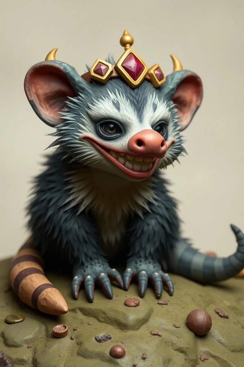 hi poly Mud luxury smiling psychic Opossum fur dragon troll just the character and simple background