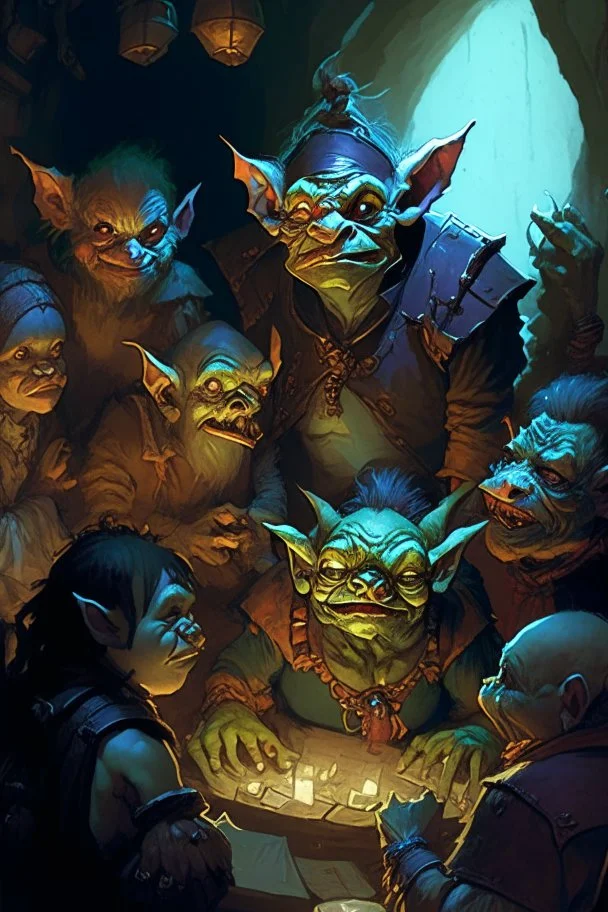 A duegon full of goblins staring at a dnd party