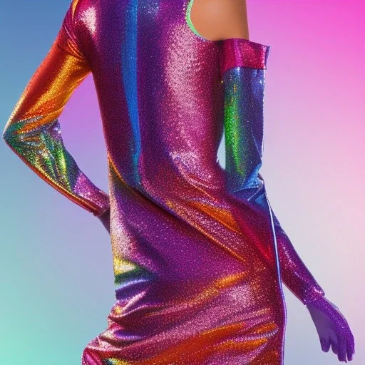 Glittery rainbow dress on mannequin