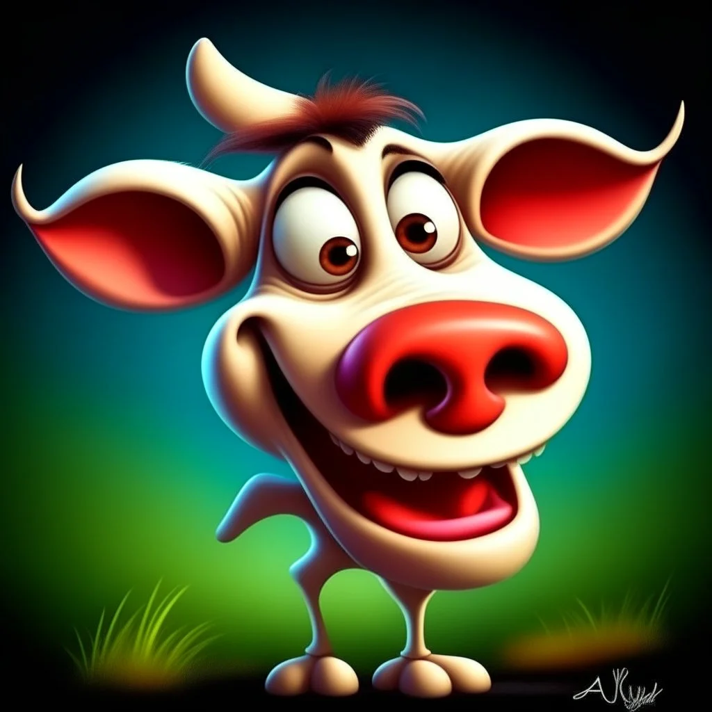 Cow with rat ears and tail caricature art