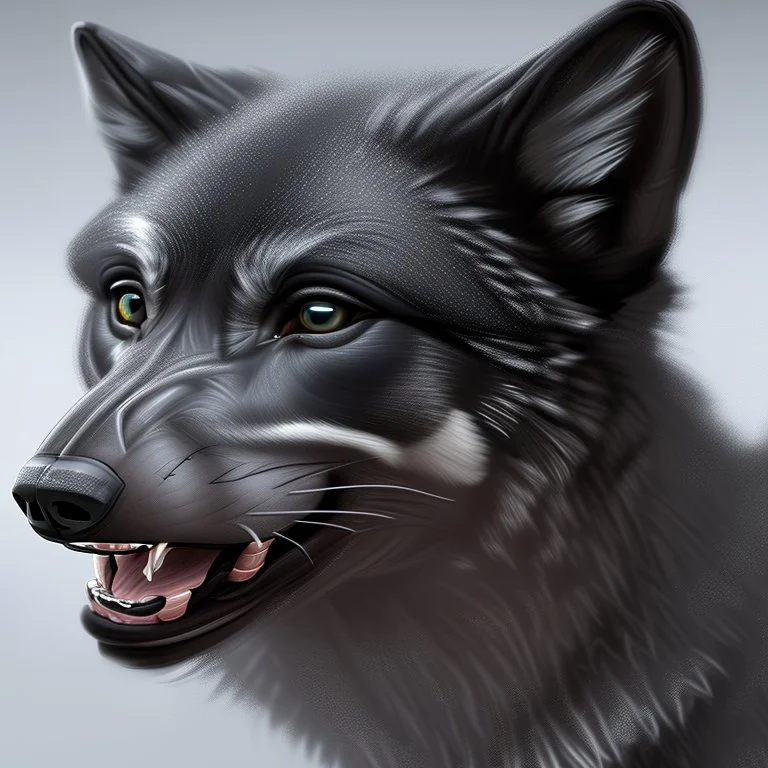 black alpha wolf baring teeth photorealistic