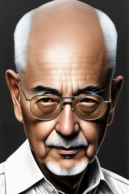 Detailed portrait of a bald bruce davidson with brown eyes, intricate details, full body portrait, keep head in frame, slight smile, black Japanese motif, concept art, highly detailed, digital painting, concept art, sharp focus, illustration, art by Yoji Shinkawa, WLOP and greg rutkowski and alphonse mucha and artgerm and yanjun Chen and Junji ito and Makoto Shinkai, HDR, octane render