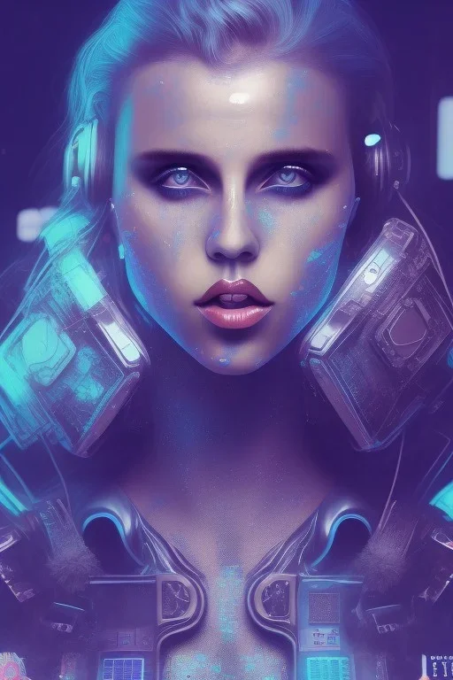 danish singer mø face, cyberpunk,blue tones, style free