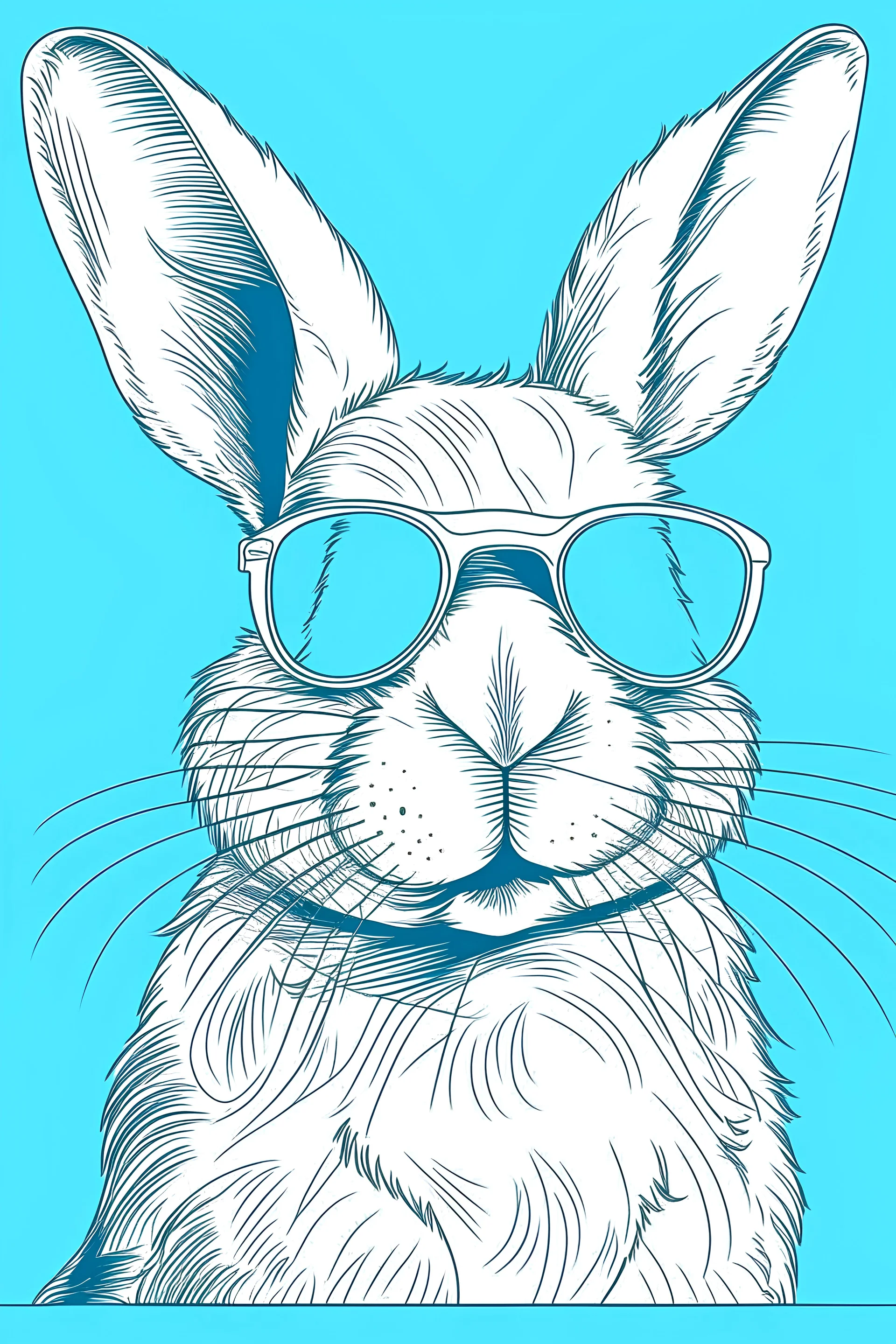 Naive style outline drawing of a bunny with sunglasses