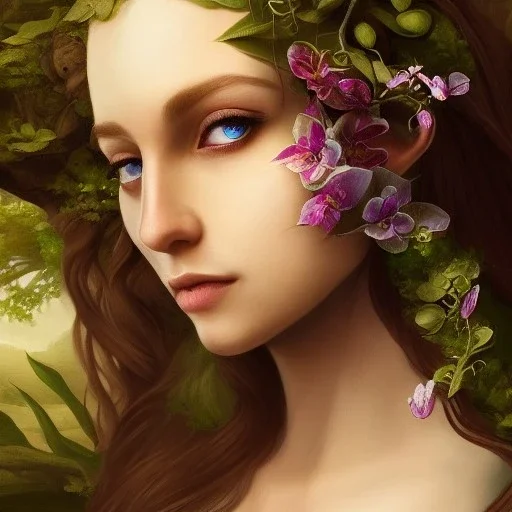 fae, nature, orchids, dnd character portrait, insanely detailed, 16k resolution, perfect eyes, round pupil, cinematic smooth, intricate detail, painted Renaissance style