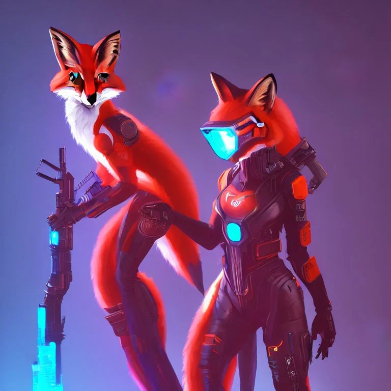 A fox fursona, Trending on artstation, Furry art, Digital art, Cyberpunk, High quality, Backlighting