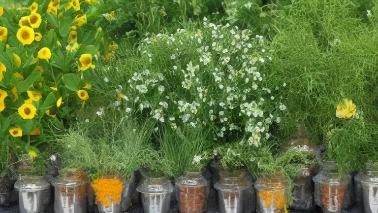 peppermint, ginger, chamomile, fennel, and turmeric plants side by side