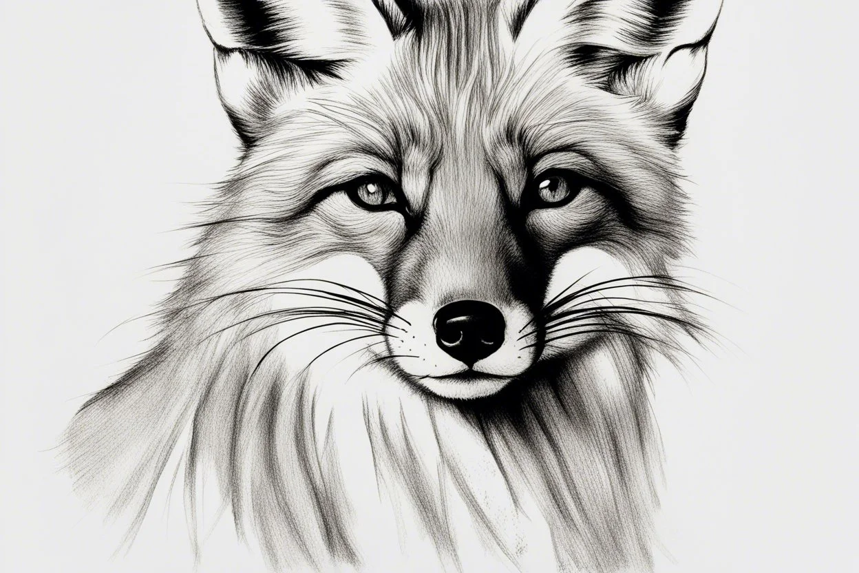 outline sketch in charcoal, portrait of a fox