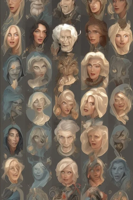 A wall paper full of old animation faces of woman and men also animals but they all are old