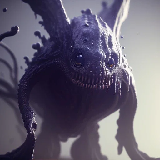 Cute fluid ink creature, big black eyes, unreal engine 5, 8k resolution, photorealistic, ultra detailed