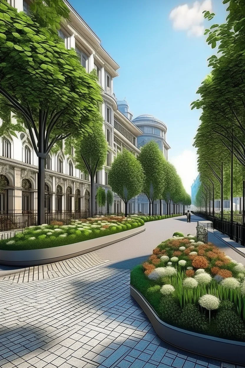 Elements of landscape decor are an integral part of the design of the pedestrian street environment in the Art Nouveau style. Vegetation with soft shapes and dense deciduous plantings, rich textures, creates a sense of privacy and natural harmony right in the center of the city. In addition, the presence of winding paths leading through the street space adds interest and allows pedestrians to feel like real travelers. Special attention in the design of the pedestrian street environment is paid