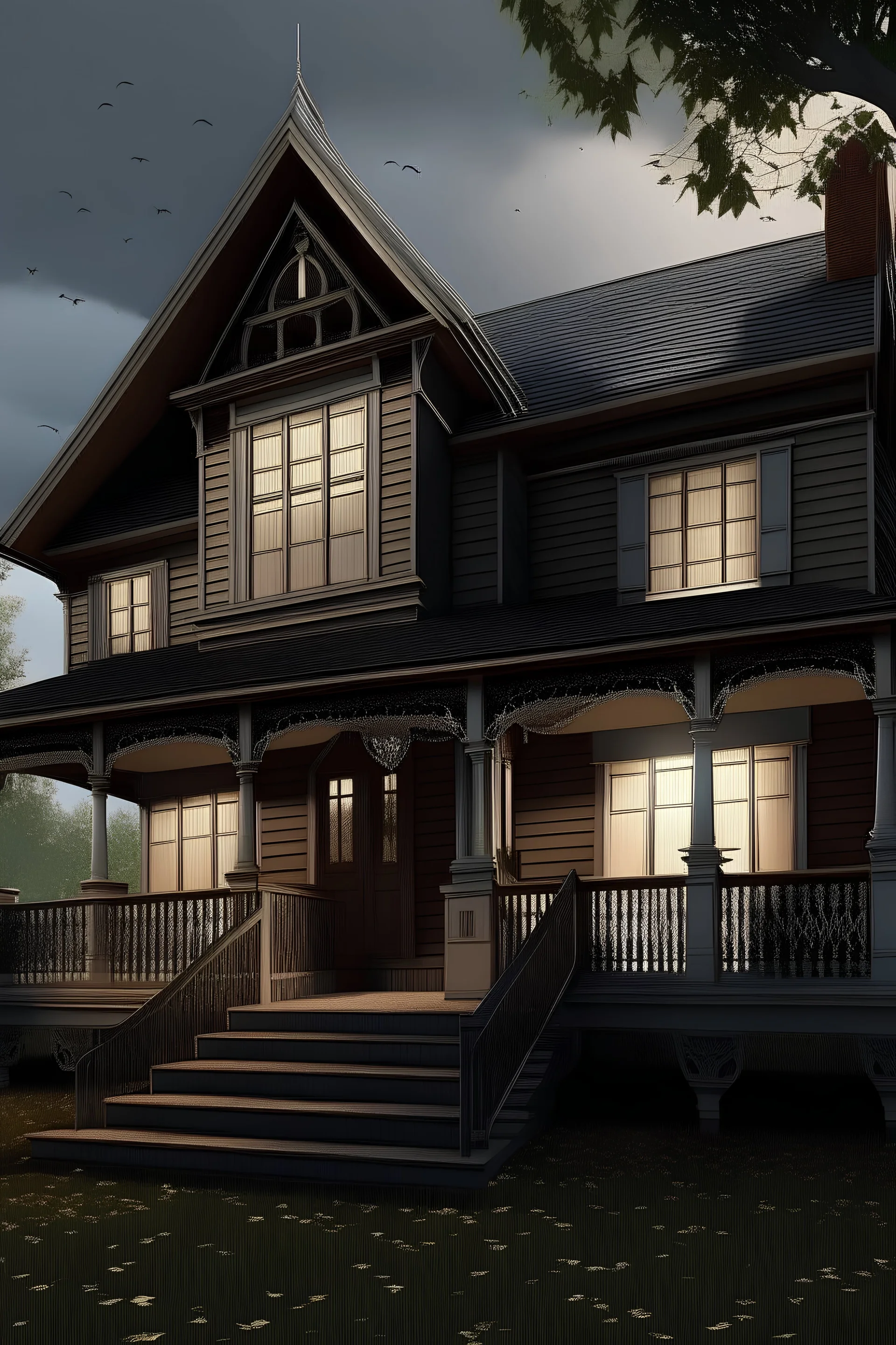 Simple spooky colonial house with wrap around porch