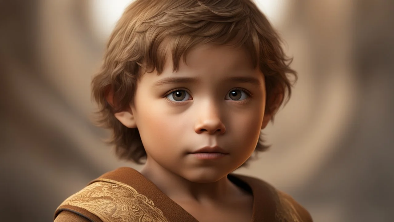 Thoughtful calm 3-year-old Neanderthal boy, confident, peaceful, aware, intelligent, happy, showing his head and upper body, perfect eyes, perfect anatomy, exquisite composition, beautiful detailed intricate detailed octane render, 8k artistic photography, photorealistic, soft natural volumetric cinematic perfect light, chiaroscuro, award-winning photograph, masterpiece, raphael, caravaggio, bouguereau