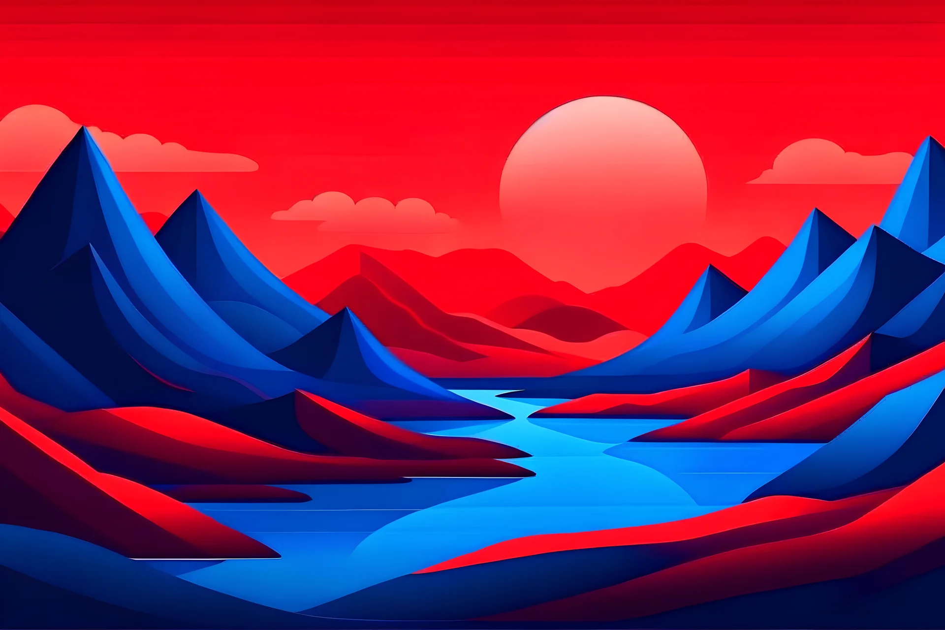 animated landscape in red and blue colors