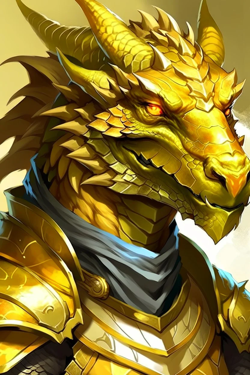 Dragonborn DnD, golden dragon, friendly face