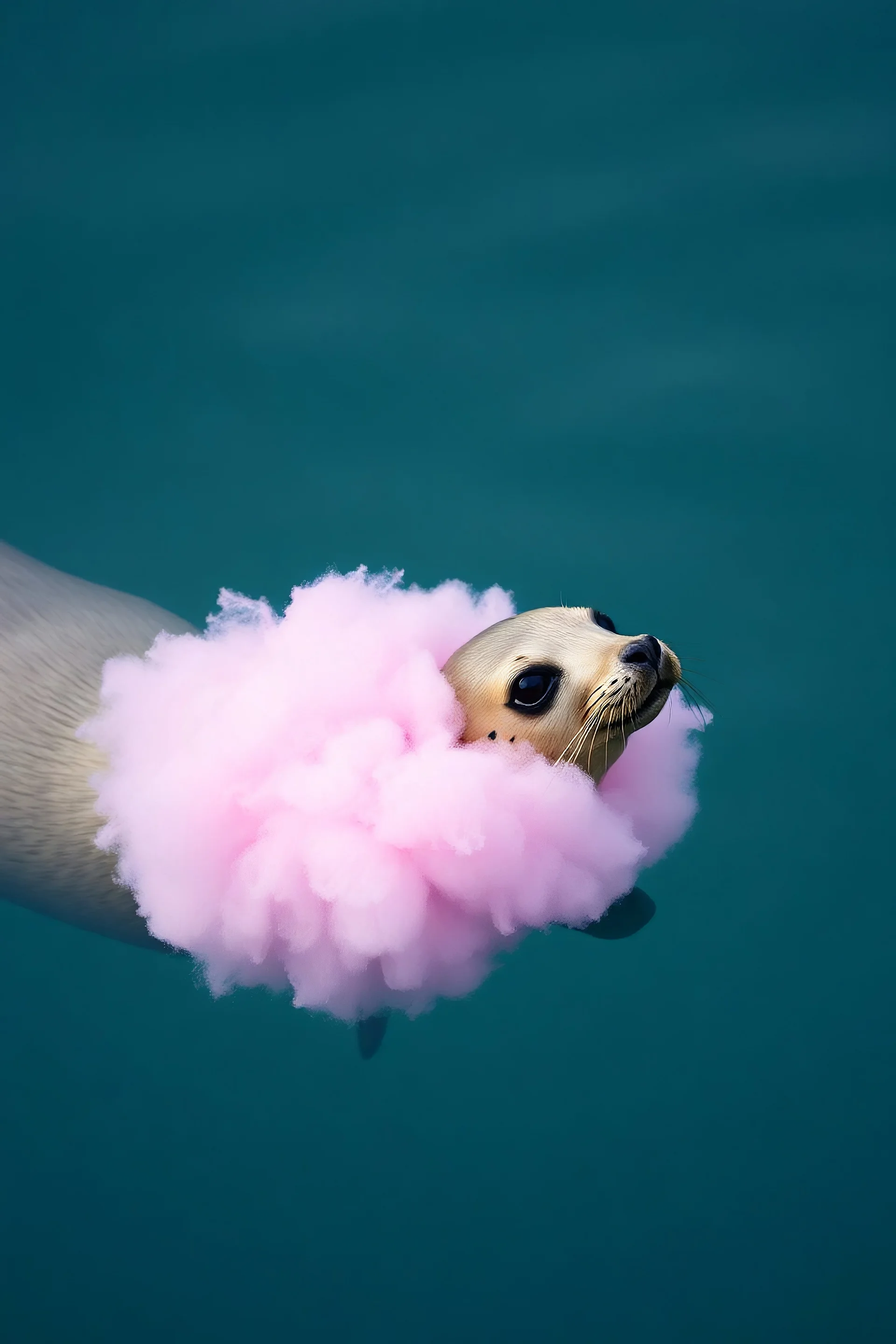 A pink plastic cloud floating in the seal