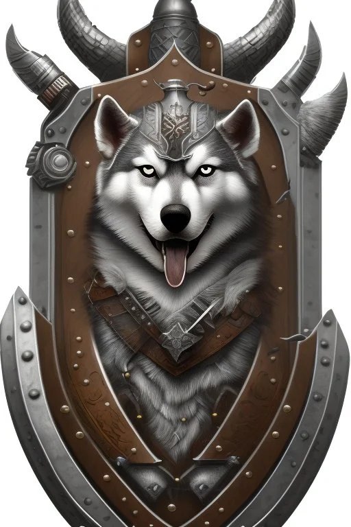 silver steampunk husky viking shield crest