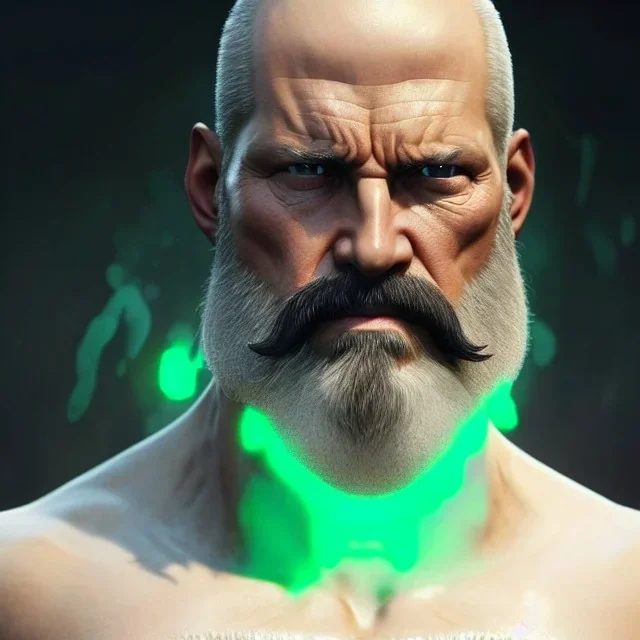 "MIddle aged white human male, with a trimmed but uneven beard, piercing green eyes with slick back hair head and shoulders portrait, 8k resolution concept art portrait by Greg Rutkowski, Artgerm, WLOP, Alphonse Mucha dynamic lighting hyperdetailed intricately detailed Splash art trending on Artstation triadic colors Unreal Engine 5 volumetric lighting Splash art fantasy"