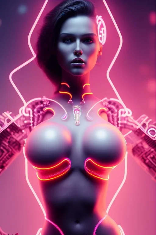 cyberpunk, pink latex body, women, body portrai, big boobs, highlight eyes perfect, skin, tron, cyborg, perfekt sexy, real, dream, hr giger